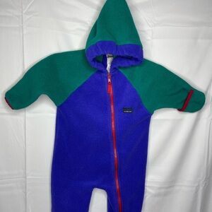 L.L. Bean Kids One Piece - Blue and Green Fleece Bunting 18 Months Vitnage